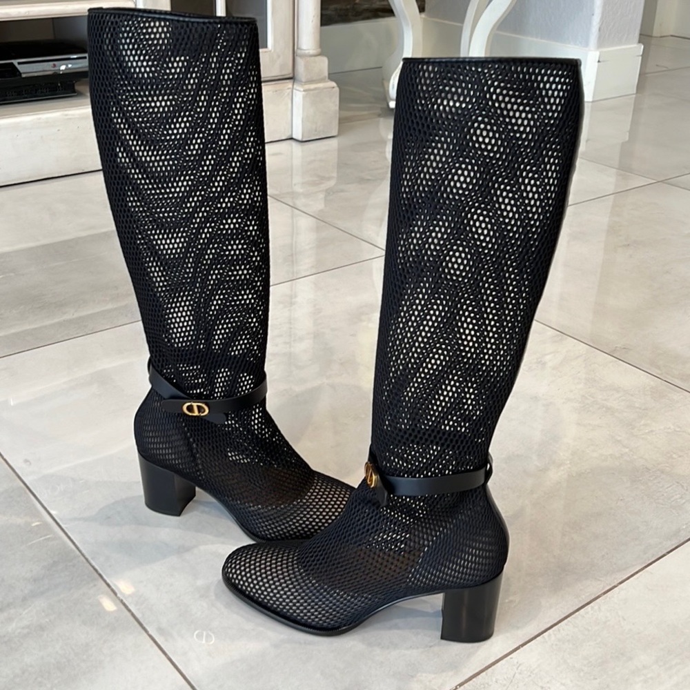 CHRISTIAN DIOR Empriente Mesh Montaigne Knee Boots black size 38. BRAND NEW!!! - Picture 5 of 7